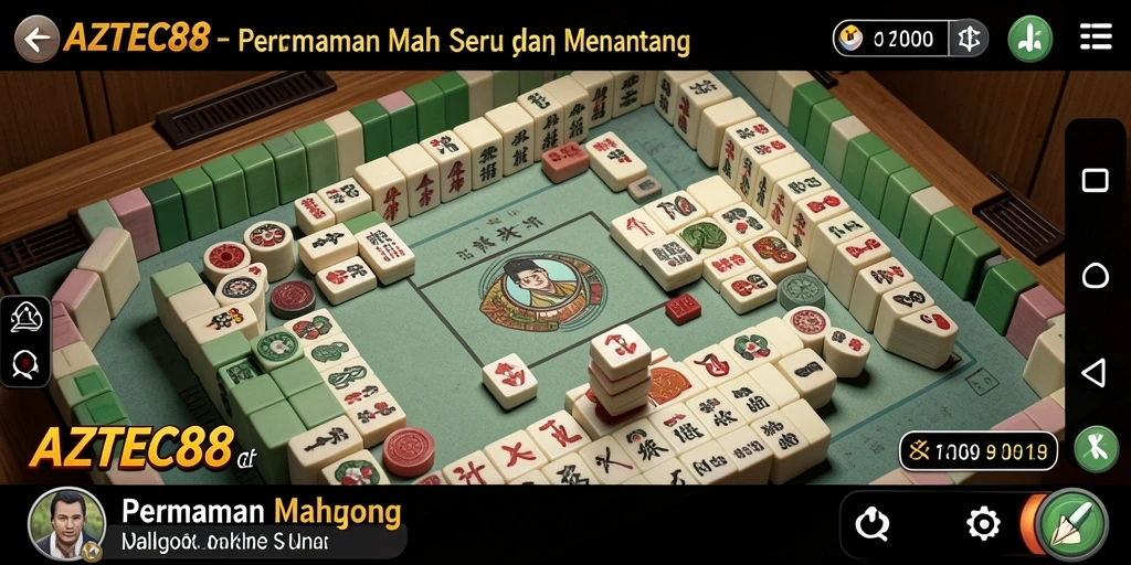 Tangkapan layar gameplay AZTEC88 menampilkan ubin Mahjong yang berwarna-warni.