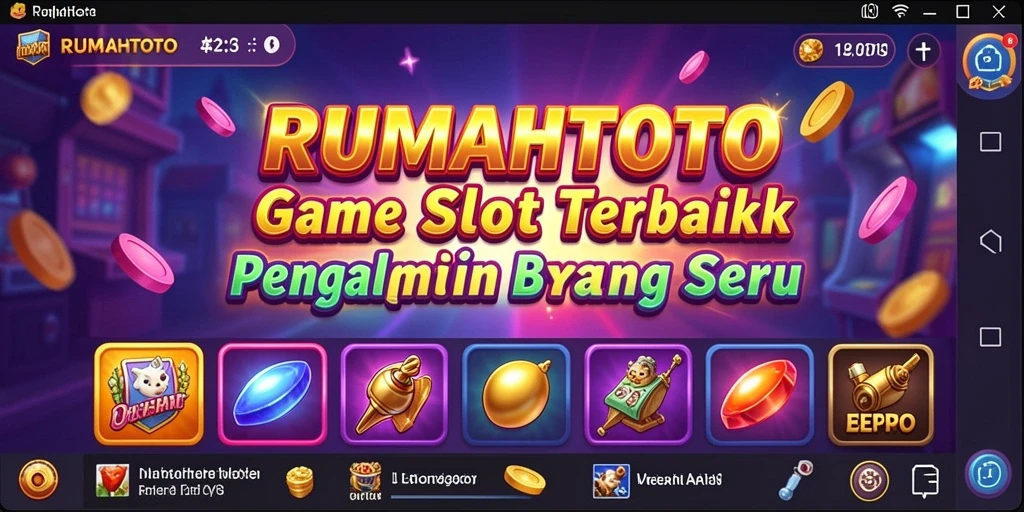 Tampilan utama gameplay RUMAHTOTO saat memutar Slot dengan efek yang menarik.
